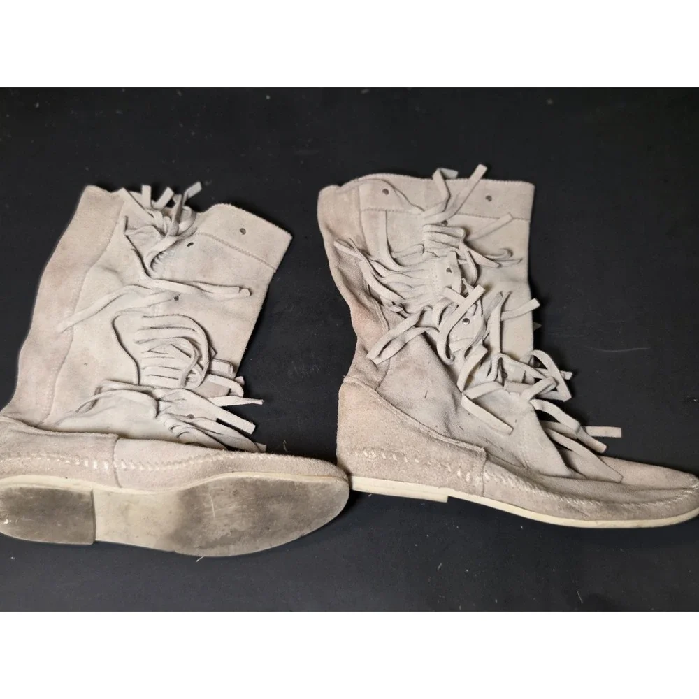 Vintage Minnetonka Fringe Boots in Grey Suede Size 8 USA Made